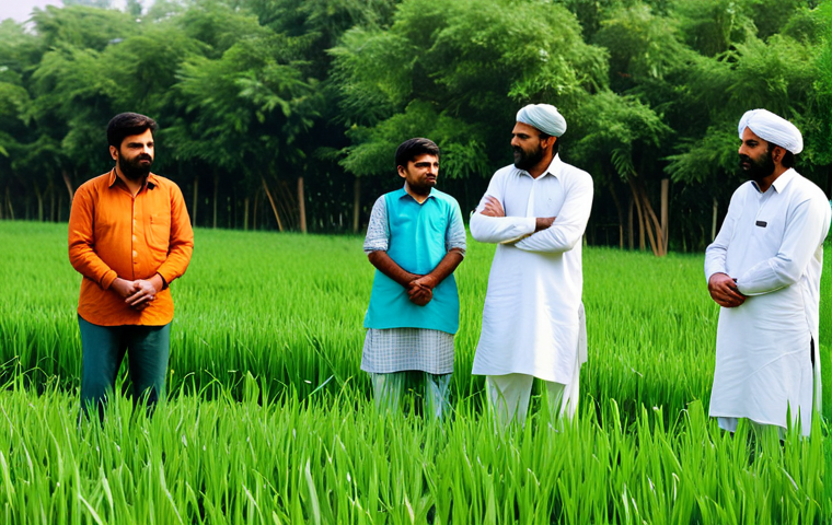 **

"A group of Pakistani farmers attentively watching an agricultural expert demonstrate modern farming techniques in a lush green field, appropriate attire, safe for work, professional, family-friendly, correct proportions, perfect anatomy, well-formed hands, natural light, high quality."

**